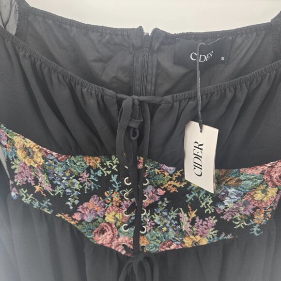 Cider Black Tapestry Lace Up Mini Lined Dress Size Small - Picture 13 of 13